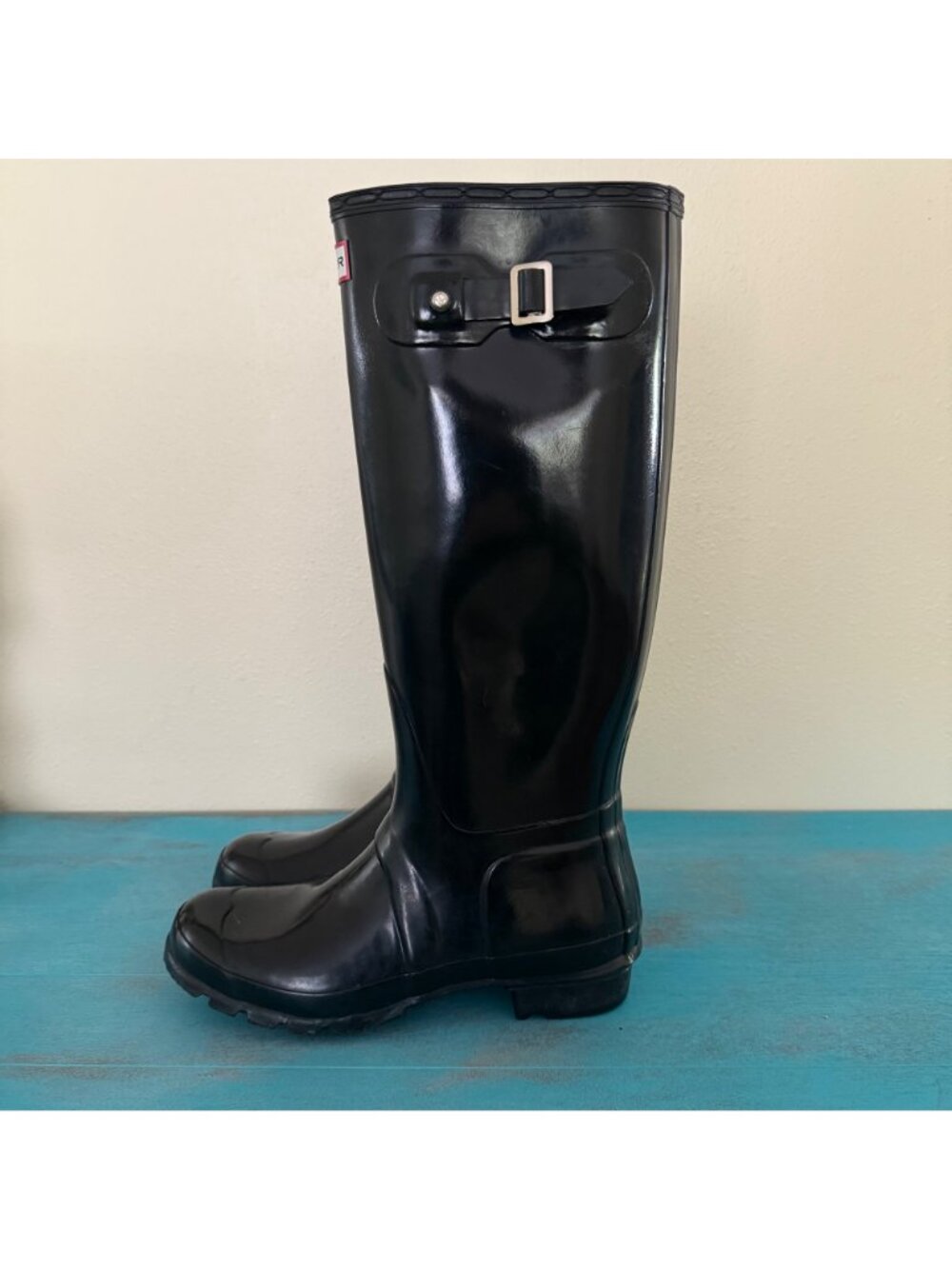 Hunter Women's Original Tall Gloss Rain Boots in Black Size 9 - Picture 4 of 10